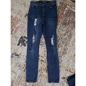 Fashion Nova Womens 13 Distressed Skinny Jeans Dark Wash